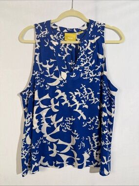 Anthropologie Maeve Enna Top Blouse Size 12 Blue White Bird Print EUC